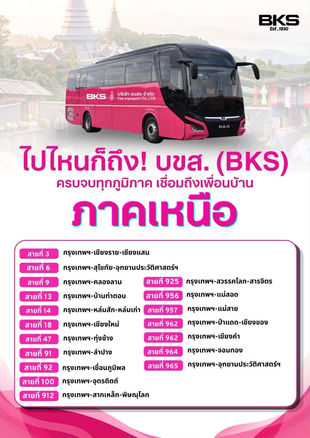 “บขส.” อัพเดทตารางการเดินรถโดยสารให้บริการรถโดยสารระหว่างประเทศ เหนือ-อีสาน-ใต้ รวม 61 เส้นทาง